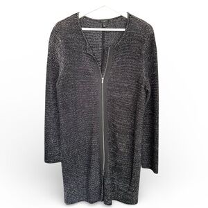 Talbots Heavyweight Zip-Front Sweater Coat | Marled Black | Petite Large